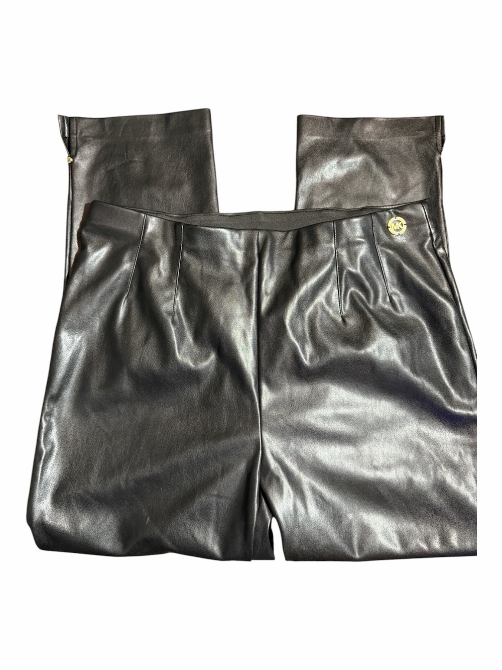 Michael Kors Black Faux Leather Shorts with Gold MK Accent